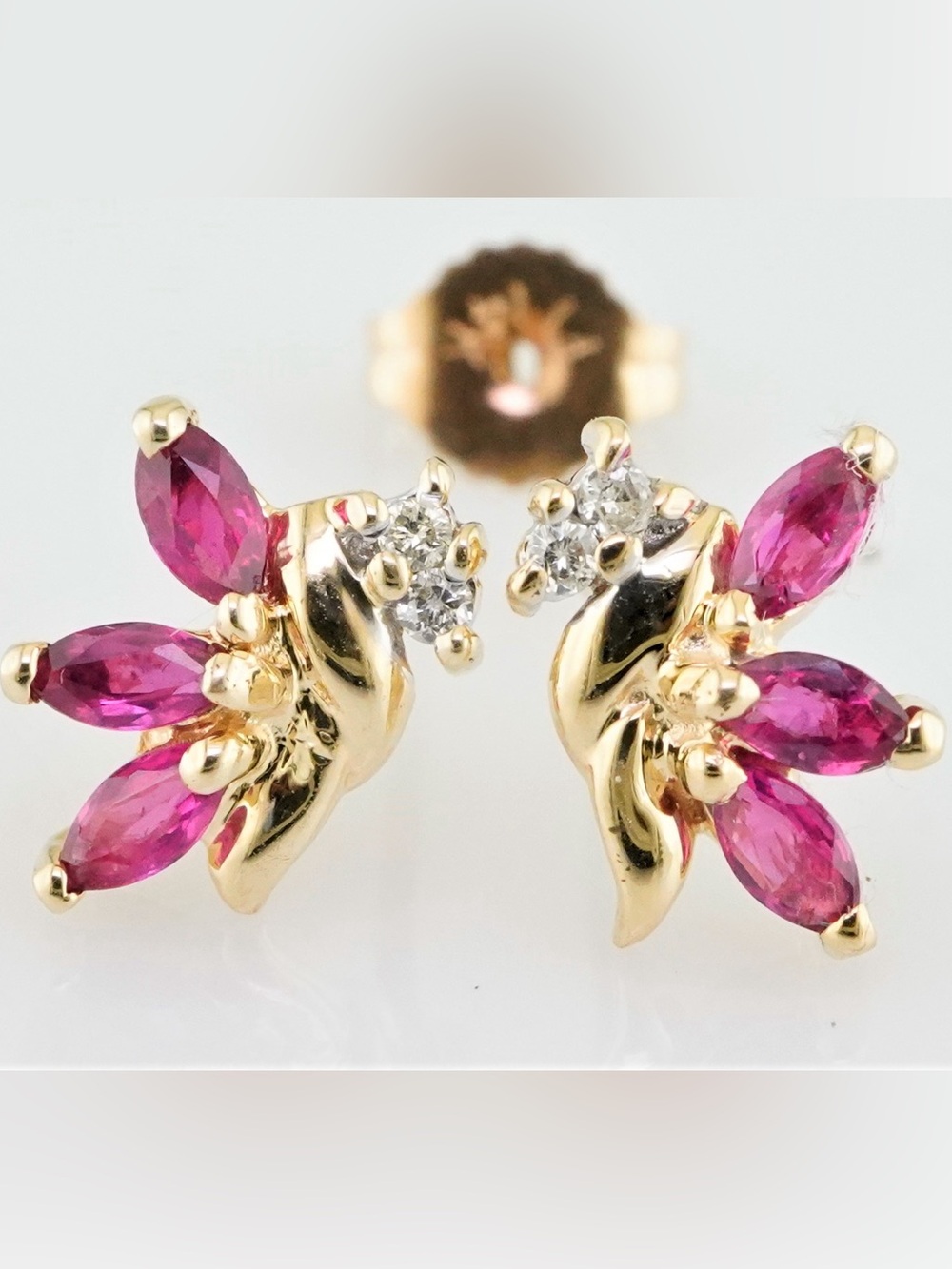 14k natural ruby and diamond earrings